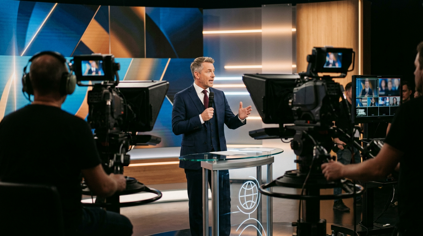 Televisie presentator achter de schermen